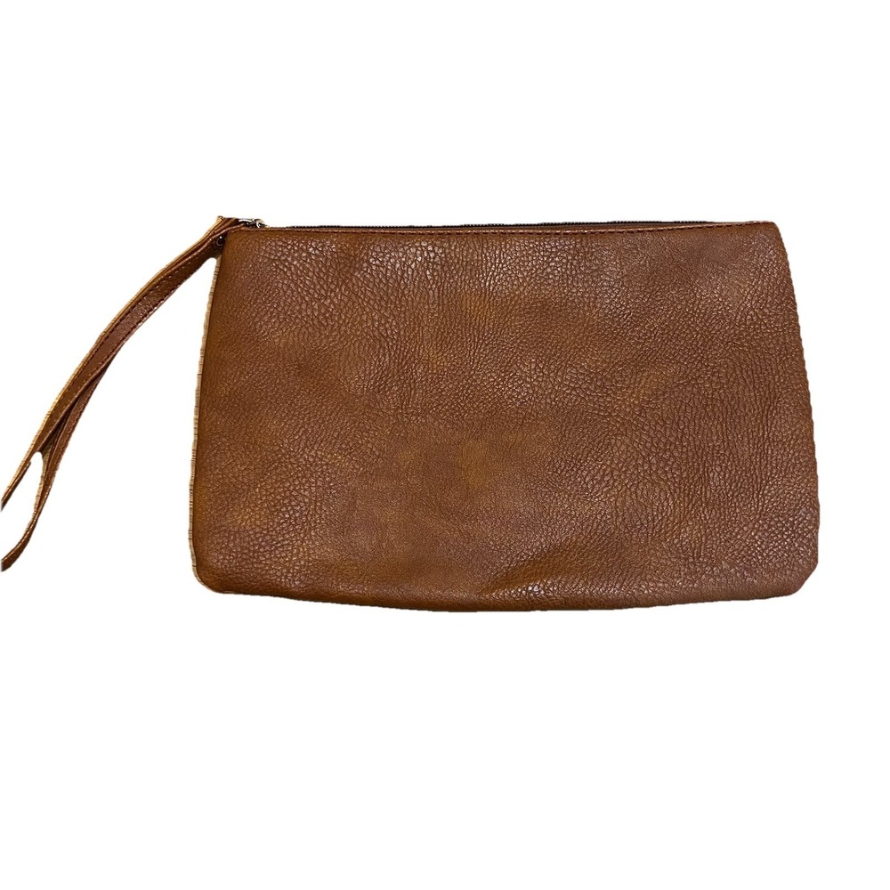 Womens Clutch Bag Cosmetic‎ Faux Leather Pouch Handbags Brown Travel